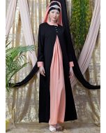 Readymade Black and Peach Contrast Collar Abaya