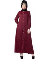 Readymade Maroon Button Front Abaya 