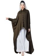 Green Shirt Style Readymade Kaftan With Abaya