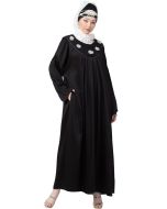 Black Readymade Scallop Yoke Abaya