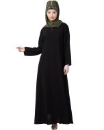 Black Readymade Front Placket Flared Abaya