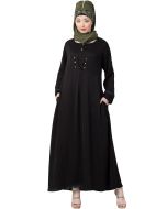 Readymade Black Flared Buttoned Abaya