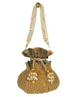 Pearl Embellished Golden Art Silk Potli Bag