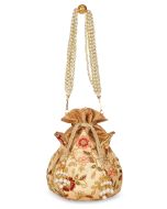 Floral Embroidered Golden Potli Pouch