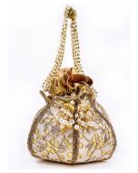 Cream Gota Patti Embellished Potli Bag