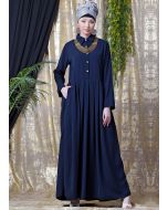 Readymade Flared Crepe Collared Blue Abaya