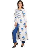 Buy White Block Printed Cotton Readymade Indian Kurtis Online USA