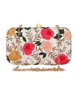 Floral Embroidered White Frame Box Clutch