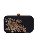 Floral Embroidered Black Frame Box Clutch