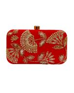 Sequins Embellished Red Clutch With Chain Strap