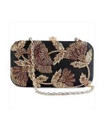 Embroidered Black Silk Frame Box Clutch