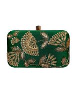 Green Embroidered Silk Frame Box Clutch