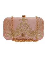 Embroidered Peach Silk Frame Box Clutch