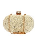 Pearl Beaded Cream Clutch With Chain Strap