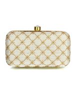 Embroidered Cream Silk Frame Box Clutch