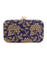 Sequins Embellished Navy Blue Silk Clutch