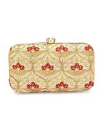 Embroidered Golden Clutch With Chain Strap