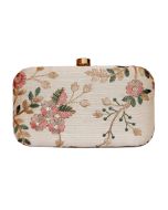 Embroidered Cream Silk Frame Box Clutch