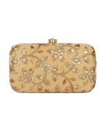 Golden Embroidered Velvet Clutch With Chain Strap