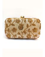 Floral Embroidered Golden Clutch With Chain Strap