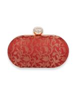 Woven Brocade Maroon Clutch With Chain Strap