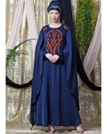 Readymade Blue Cape Sleeved Embroidered Abaya