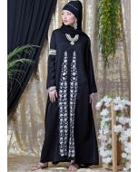 Readymade Embroidered Satin Abaya In Black