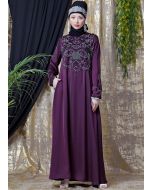 Purple Readymade Hand Embroidered Abaya