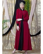 Readymade Black and Maroon Contrast Collar Abaya