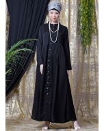 Black Readymade Flared Abaya In Satin