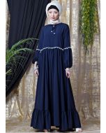 Blue Flared Readymade Side Frilled Abaya