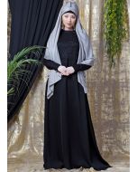 Black Readymade Flared Abaya In Satin