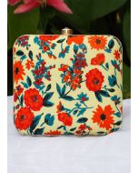 Floral Printed Cream Square Box Clutch