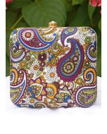 Printed Multicolor Art Silk Square Clutch