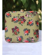 Green Floral Printed Square Box Clutch