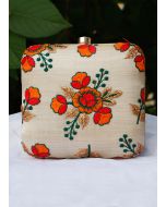 Floral Embroidered Beige Square Clutch