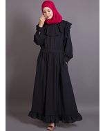 Black Frilled Design Readymade Flared Abaya