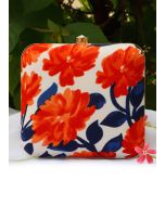 Floral Printed White Art Silk Square Box Clutch