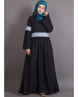 Black Readymade Crochet Lace Crape Abaya