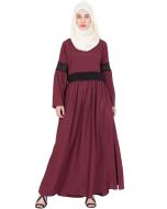 Maroon Readymade Crochet Lace Crape Abaya