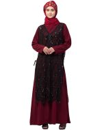 Readymade Maroon Twin Layered Embroidered Abaya