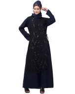 Blue Readymade Twin Layered Embroidered Abaya