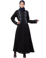 Readymade Black Embroidered Abaya In Nida