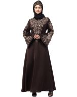 Brown Resham Embroidered Readymade Abaya