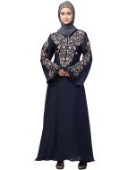 Blue Resham Embroidered Readymade Abaya