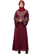 Maroon Resham Embroidered Readymade Abaya