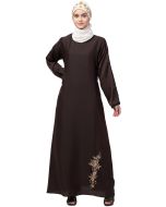 Brown Embroidered Readymade Abaya In Nida