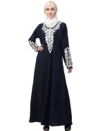 Blue Readymade Embroidered Abaya In Nida