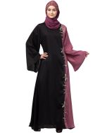 Readymade Black And Pink Hand Work Abaya