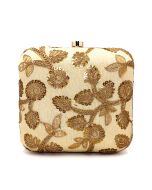 Golden Embroidered Art Silk Square Box Clutch